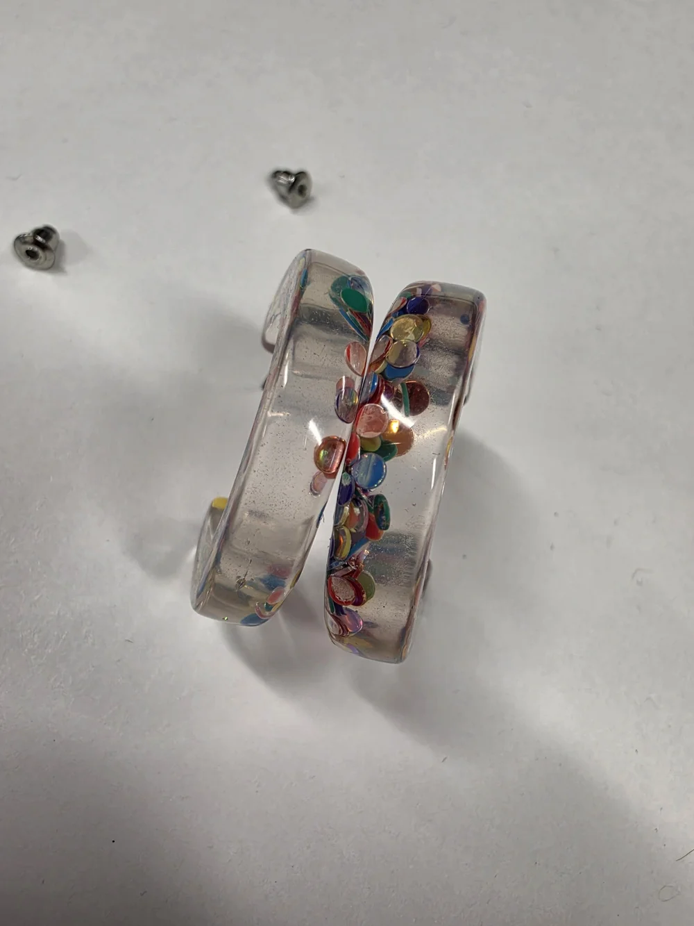 Chunky Multi Color Confetti Glitter Resin Hoop Earrings Clear Acrylic Statement